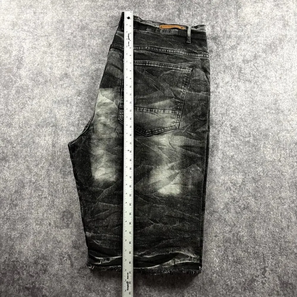 Vintage Evolution In Design Men’s 46 Black Acid Wash Distressed Denim Jorts Y2K